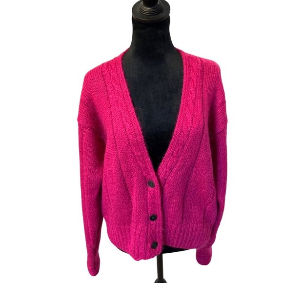 Gallagher Vintage Women's Fuchsia Mohair & Acrylic Knit Cardigan Sweater Size L - Picture 1 of 7